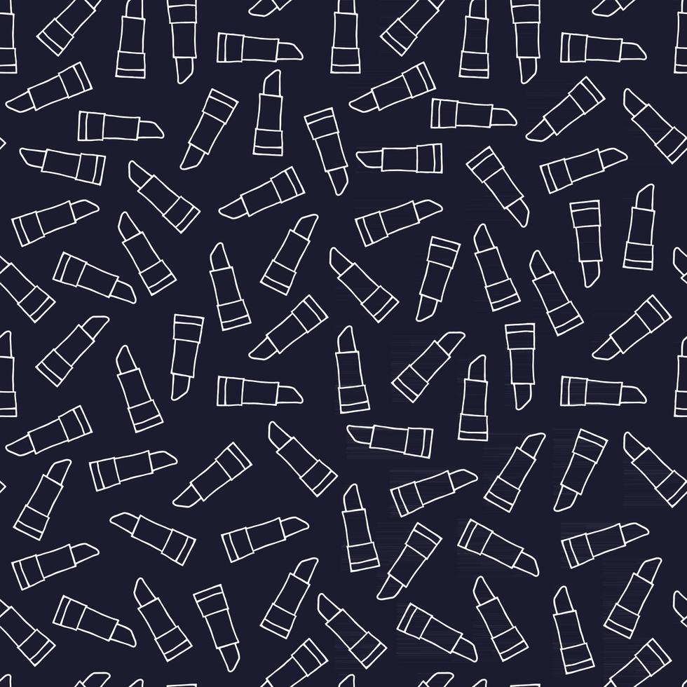 Hand drawn cosmetics lipsticks. Seamless pattern Linear vector illustration.