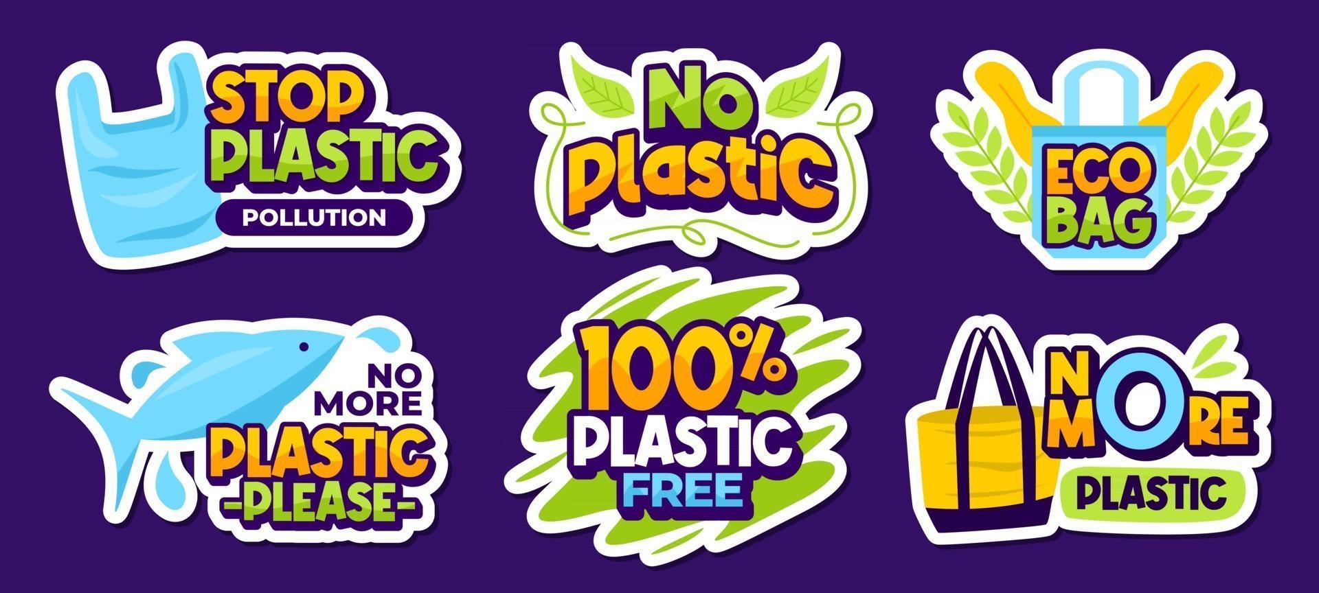 No Plastic Sticker Collection vector