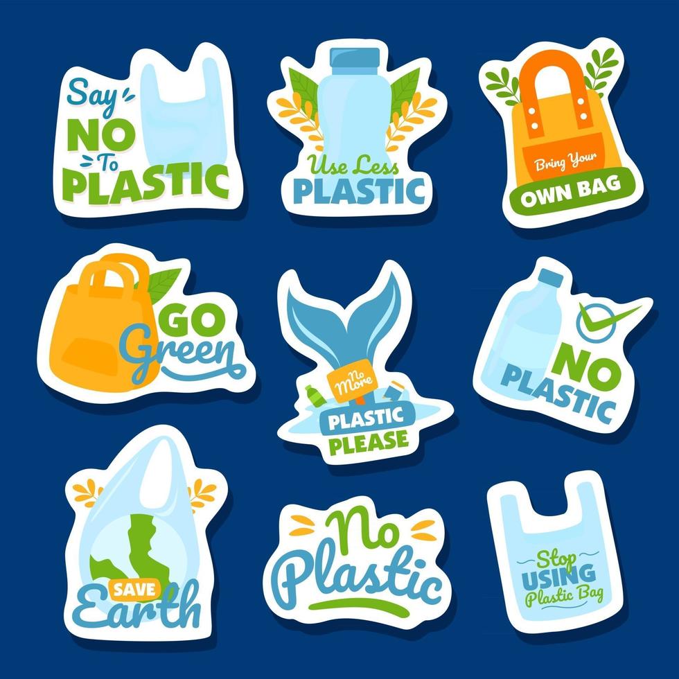 No Plastic Sticker Colletion vector