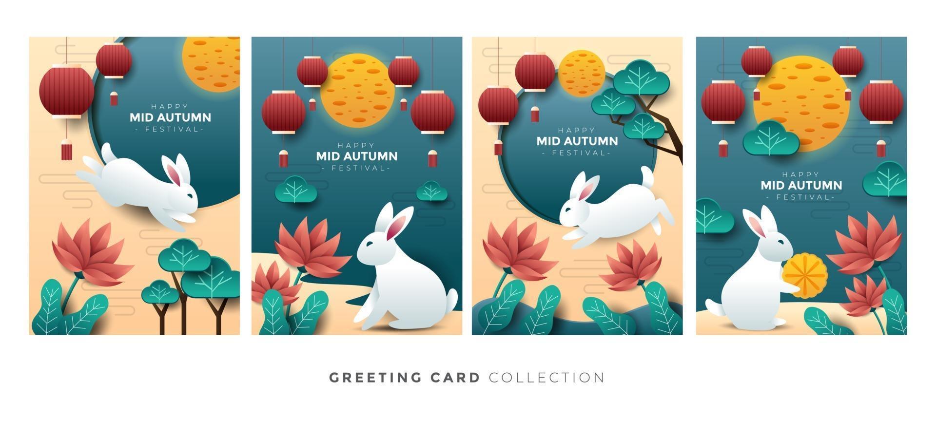 conjunto de tarjetas del festival del medio otoño vector