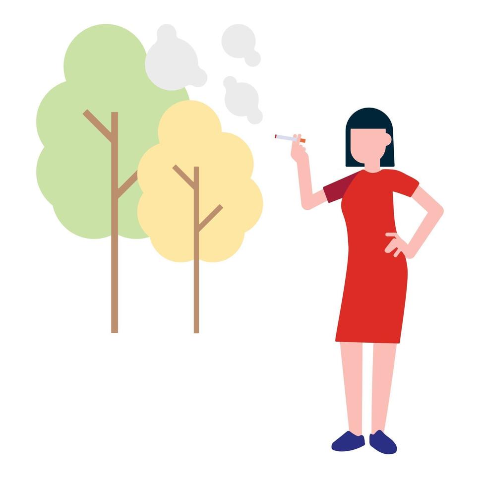 chica fumadora. mujer joven con cigarrillos fuma en la ilustración de vector de estilo plano de fondo aislado.