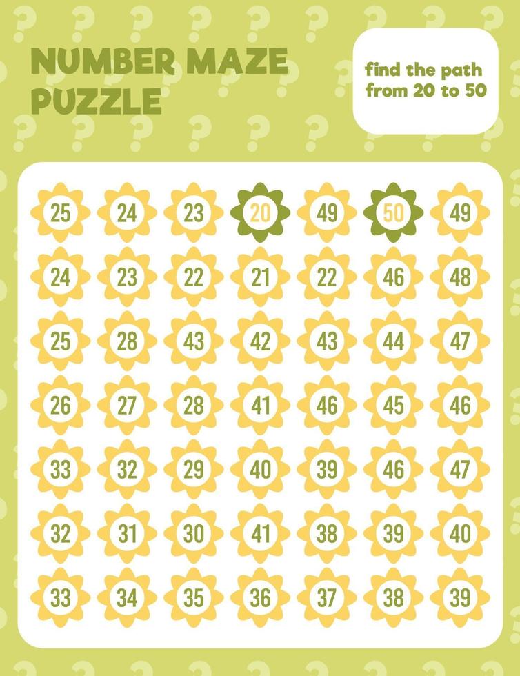 Math number maze puzzle. Prinatble math worksheet page. vector