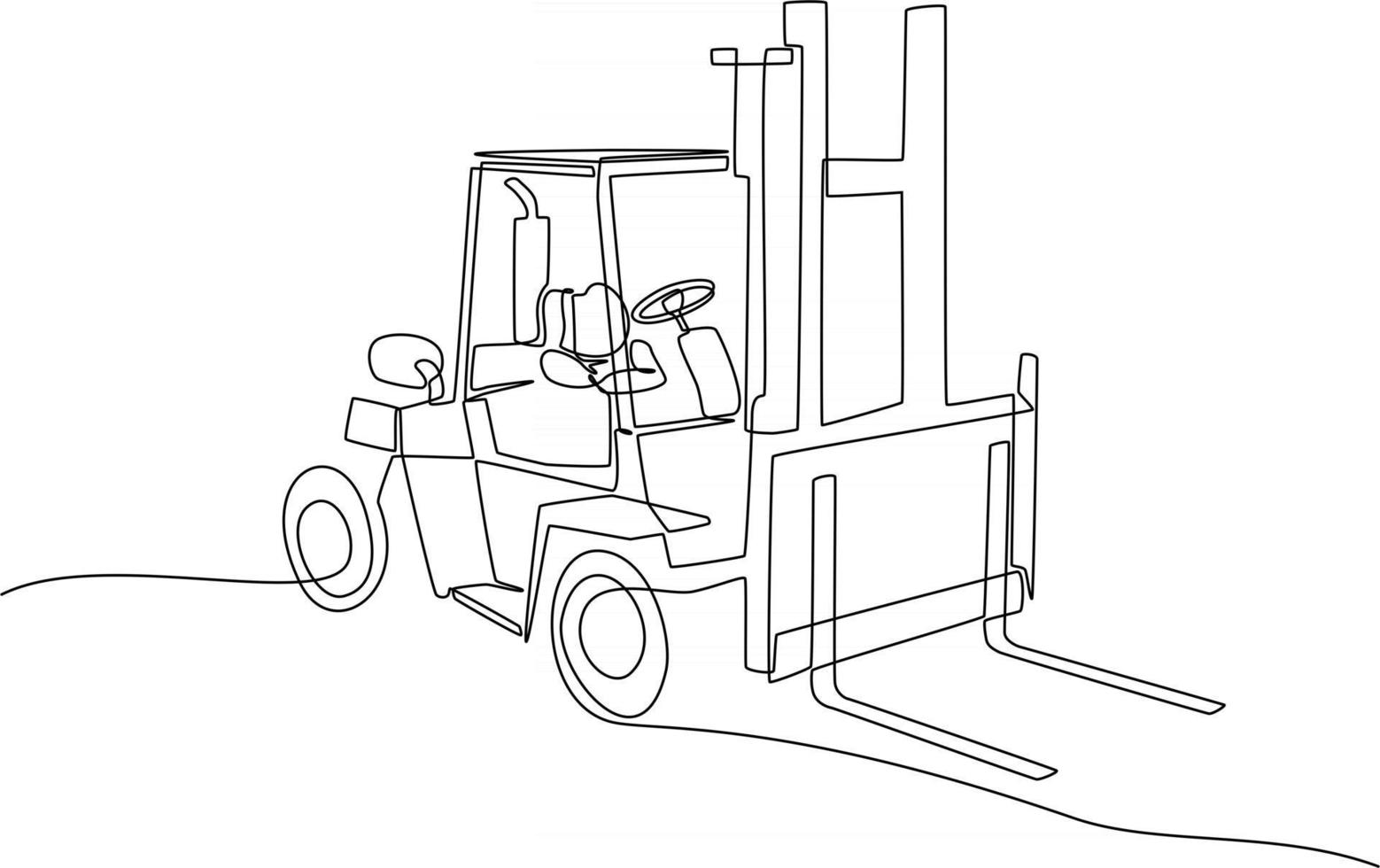 continuous line drawing of a forklift vector illustration