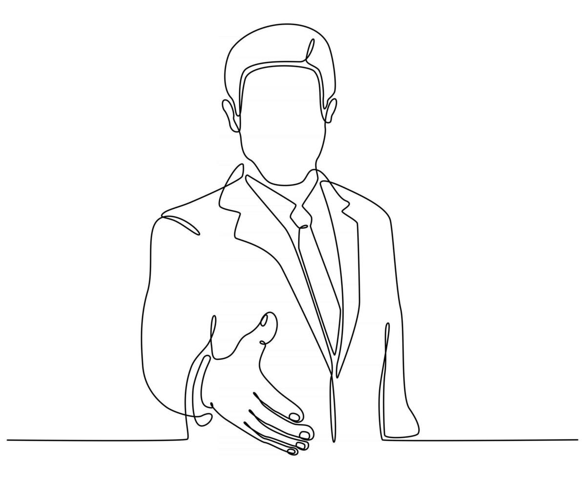 continuous line drawing of a man holding out a hand to a deal vector illustration