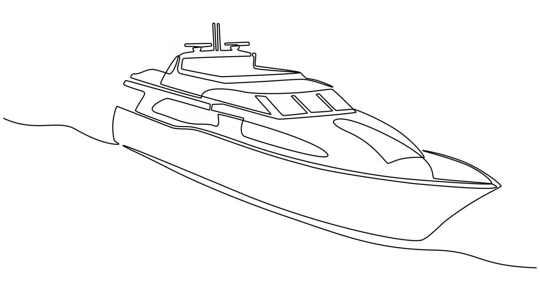 Continuous Single Line Drawing Art Of Luxury Yacht. Speed Boat