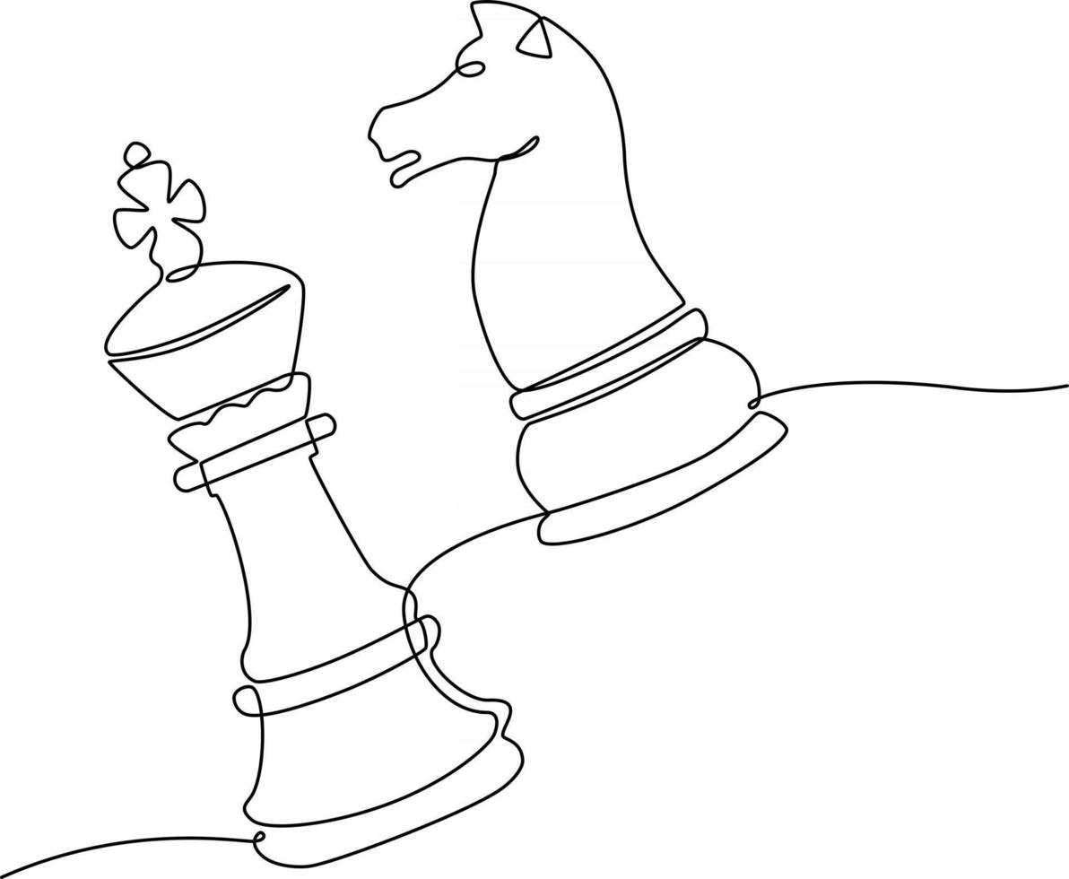 Continuous line drawing of chess figure moving in game vector illustration