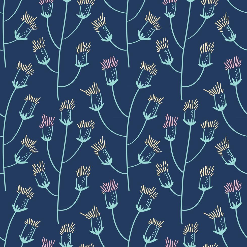 Seamless pattern from flowers of thistle on a stem on a dark background vector