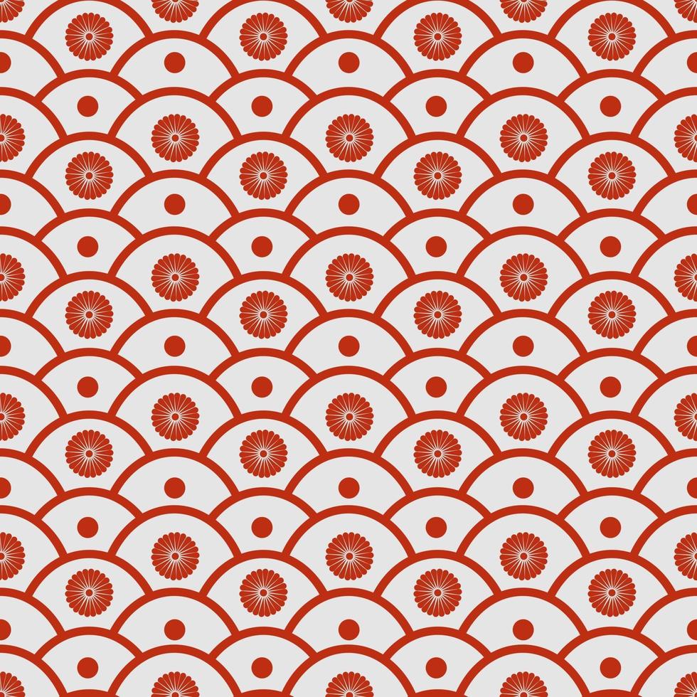 Japanese wave and floral-inspired seamless pattern vector