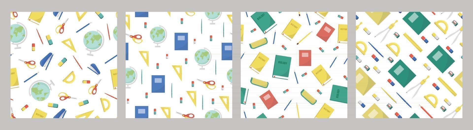 set of patterns school supplies and office stationary on white background Back to school education and business concept Vector seamless pattern for banner poster office supply store and wallpaper