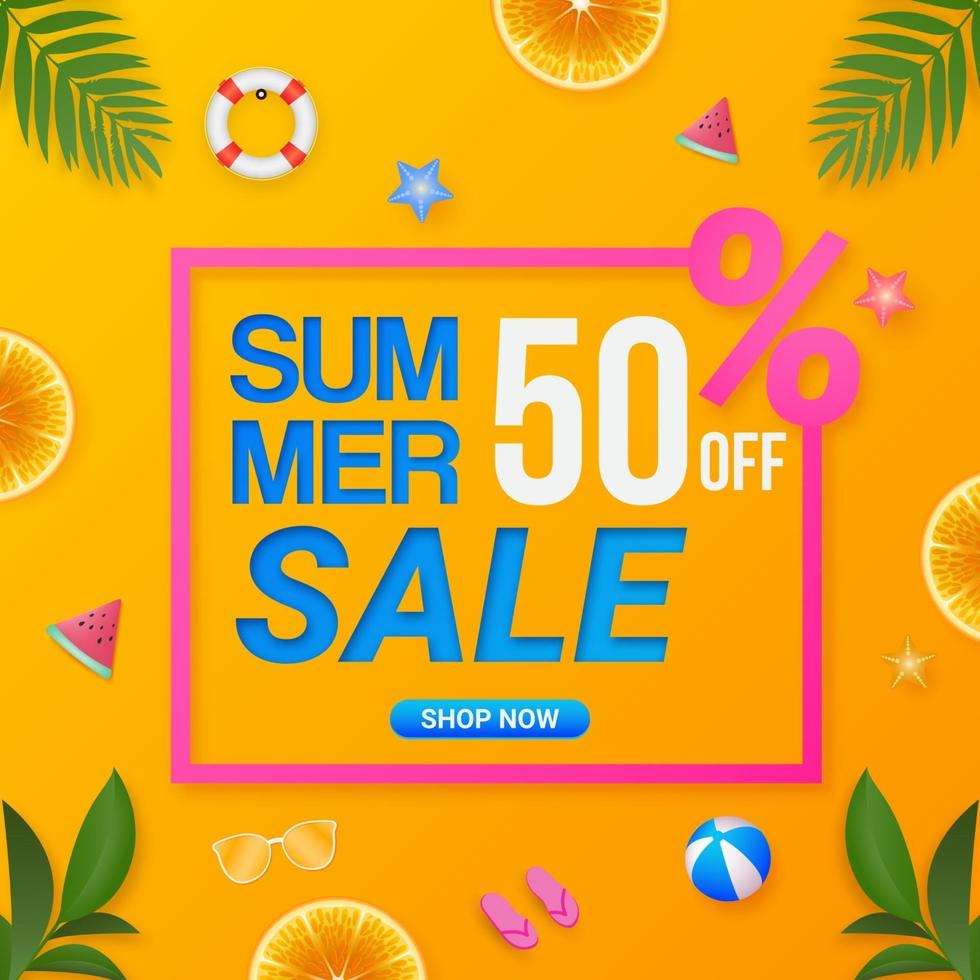 Colorful summer sale square banner promotion template vector