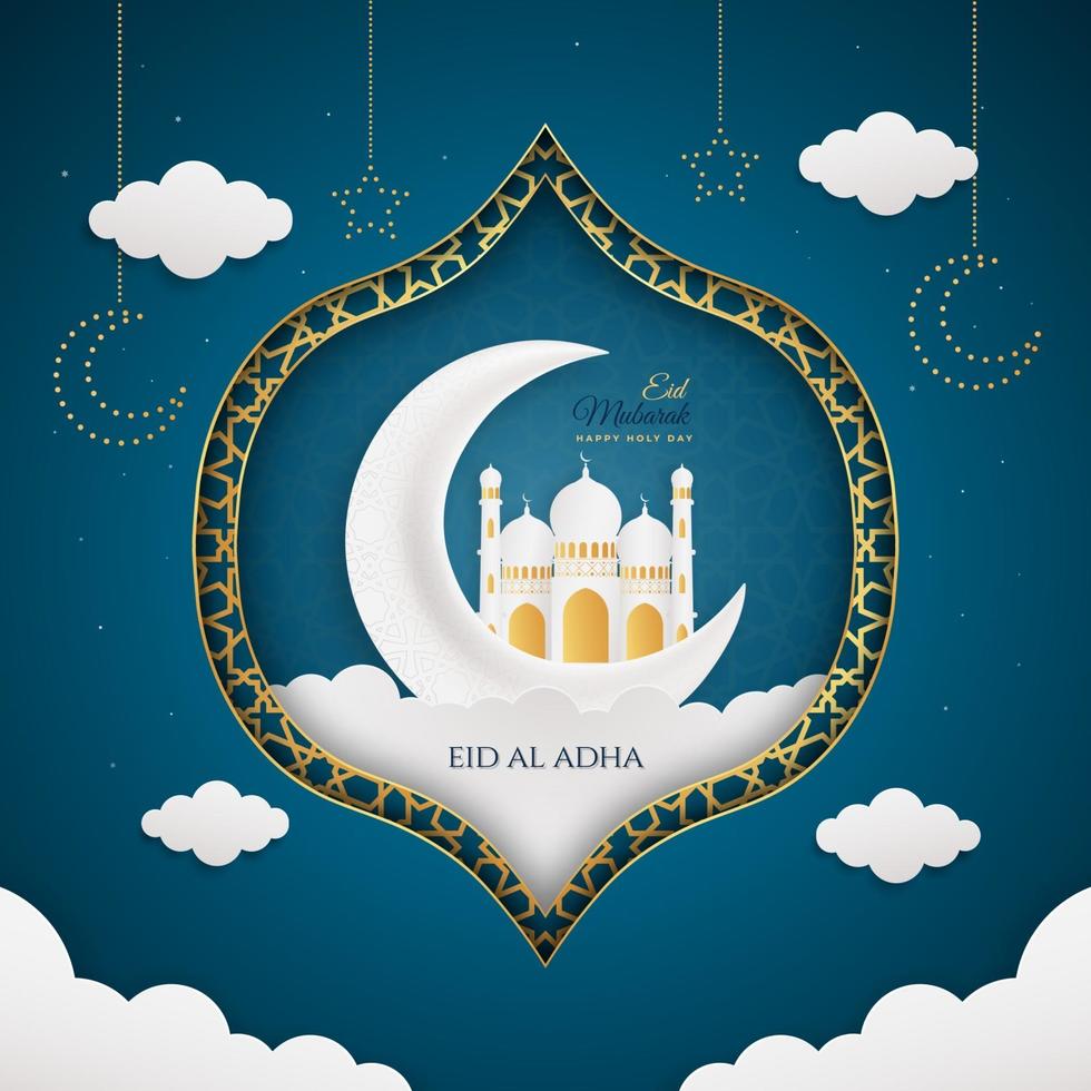 Realistic Eid al adha mubarak blue background vector