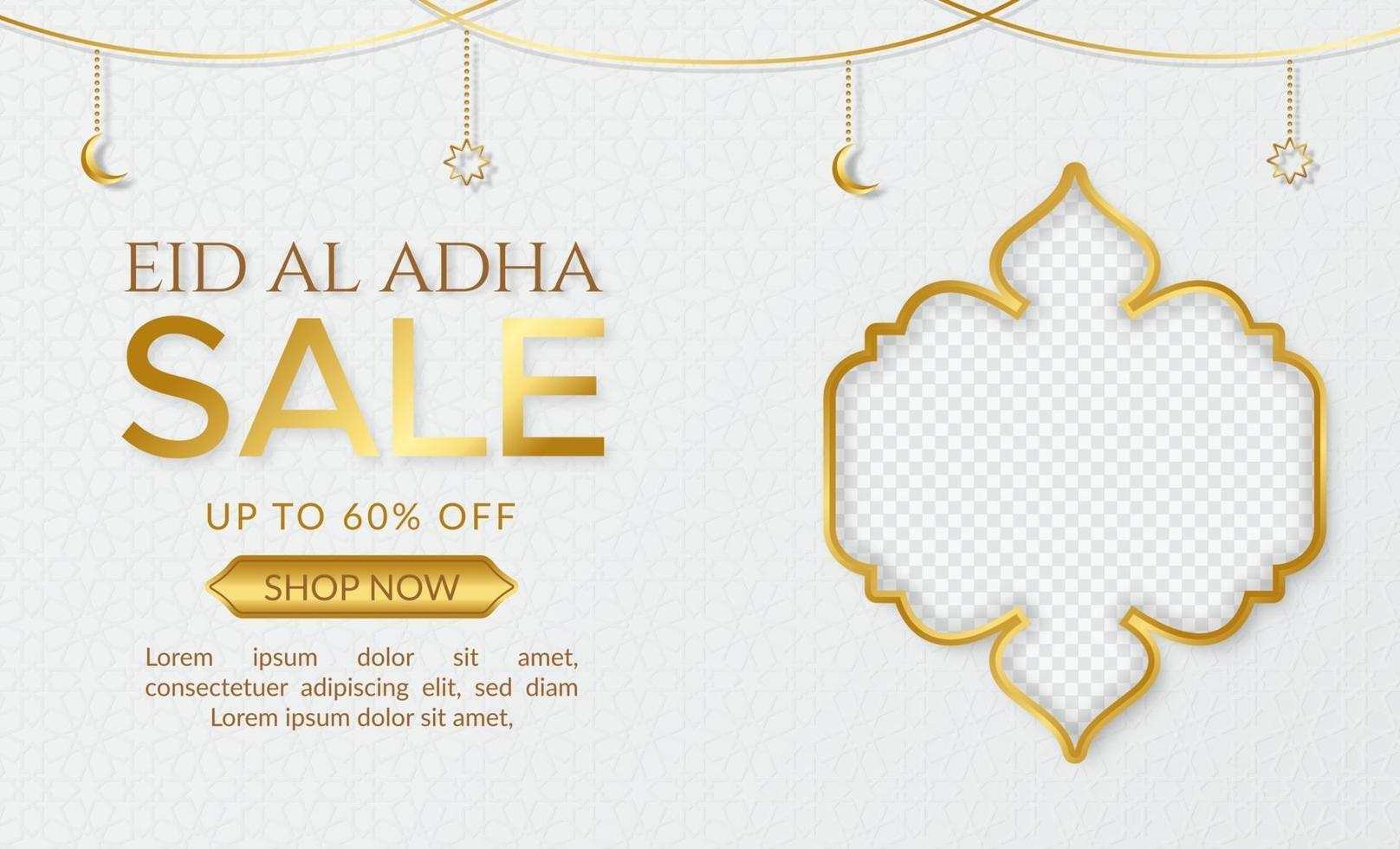 Eid al adha mubarak sale promotion background with gold color vector