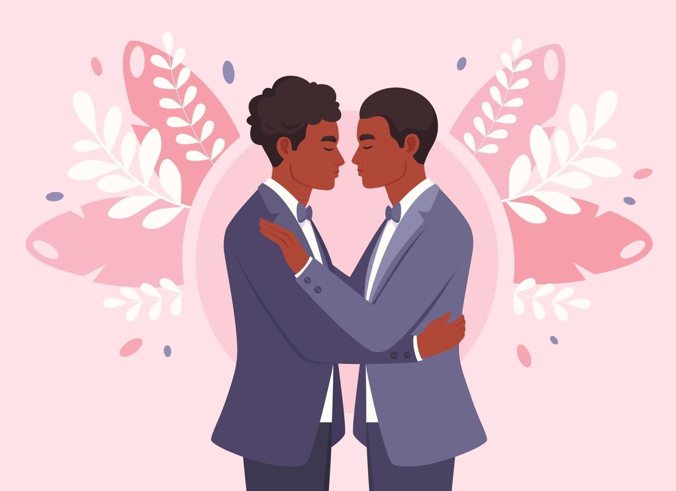 African american gay couple. LGBT wedding, pride concept vector