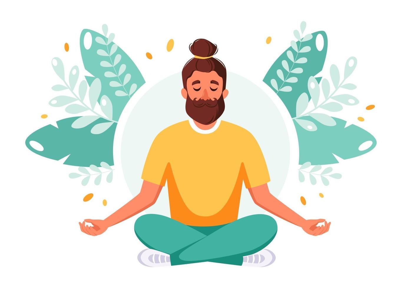 Man meditating in lotus pose. Healthy lifestyle, relax, meditation. vector