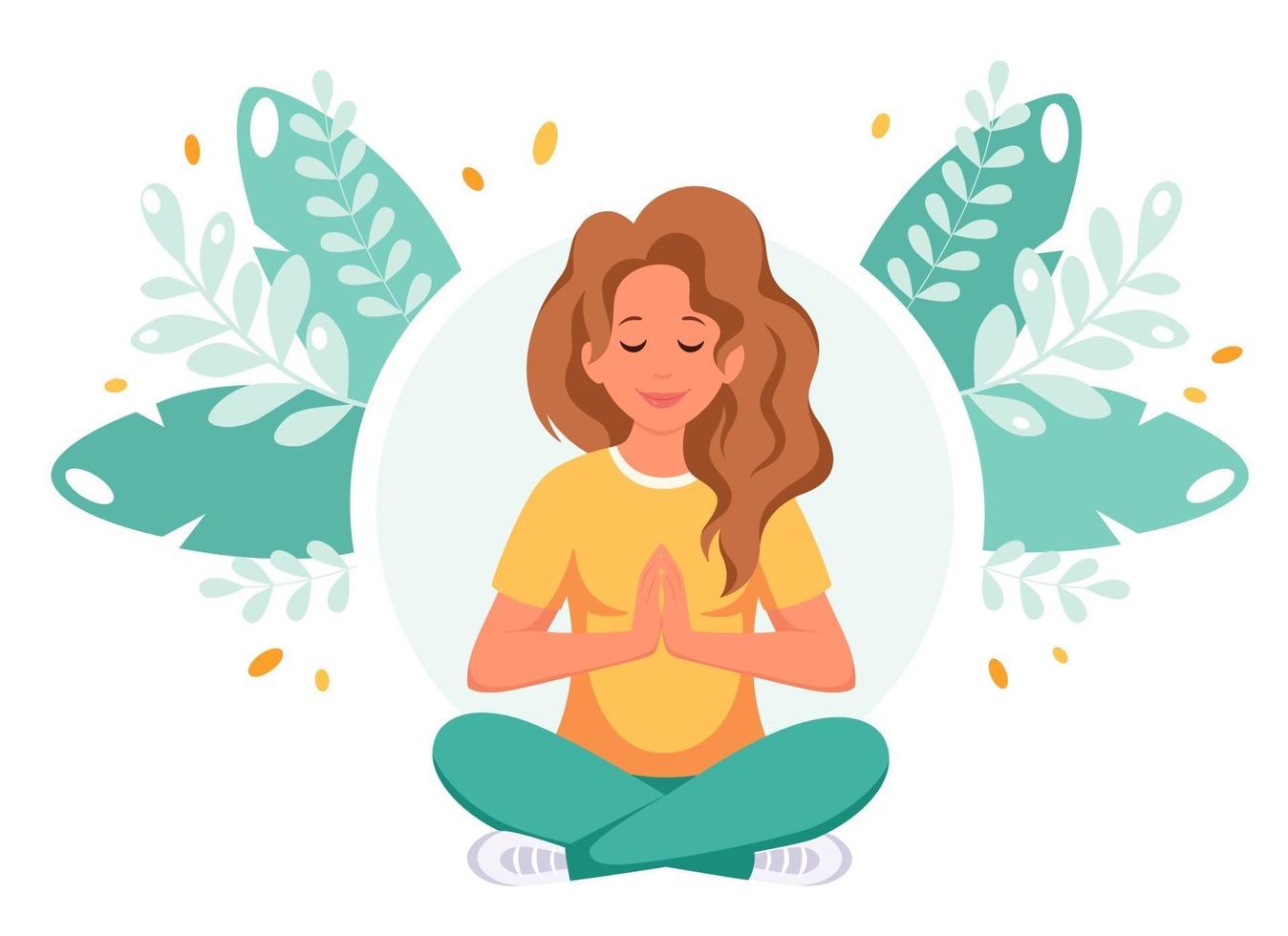 mujer meditando en posición de loto. estilo de vida saludable, yoga, relax. vector