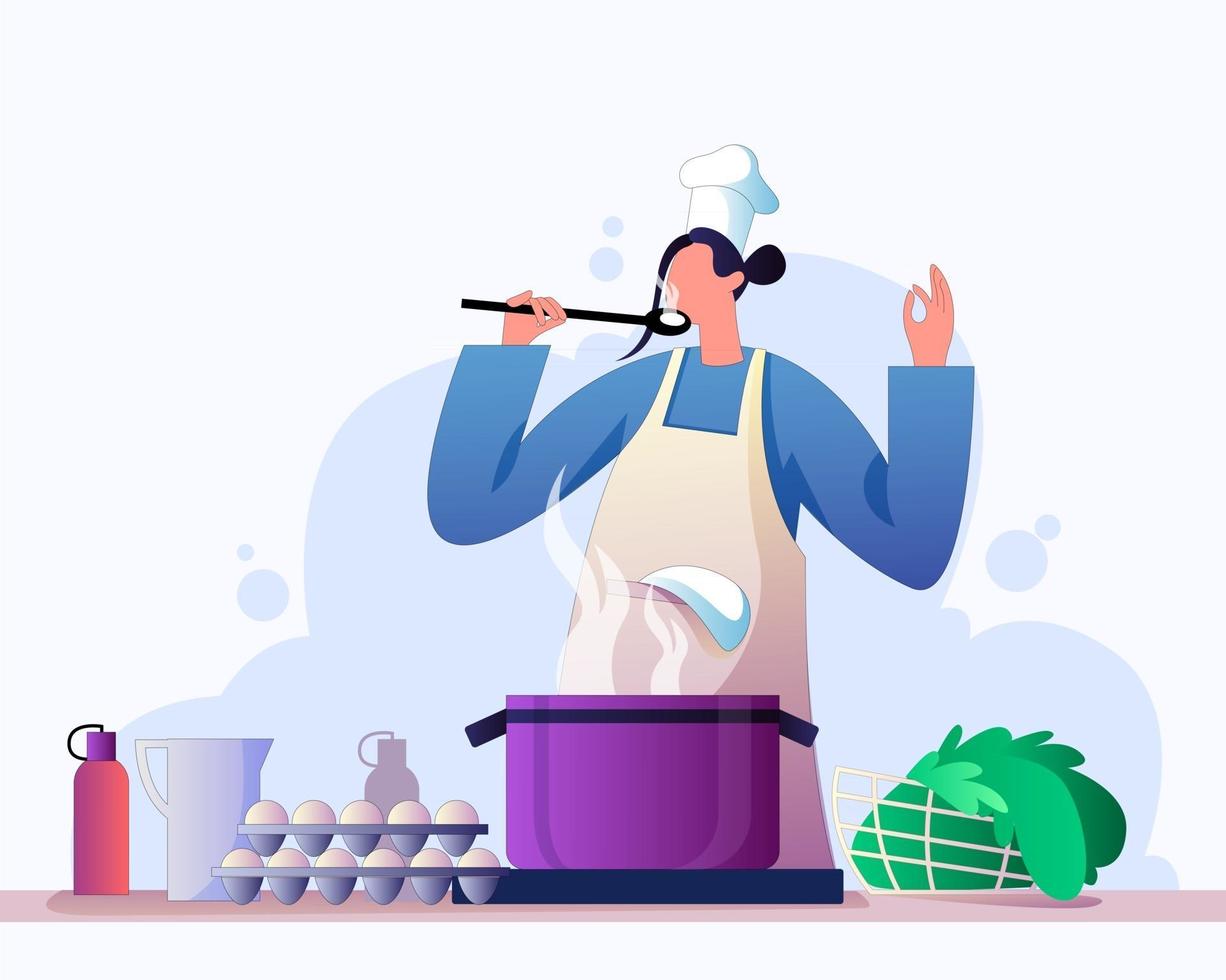 Woman preparing healthy food illustration concept vector