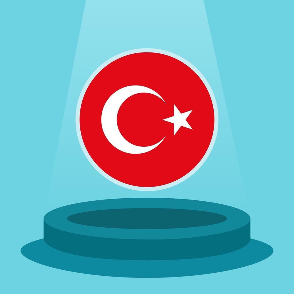 bandera de turquía en el podio. estilo de diseño plano minimalista simple. listo para usar para el evento de fútbol, etc. vector