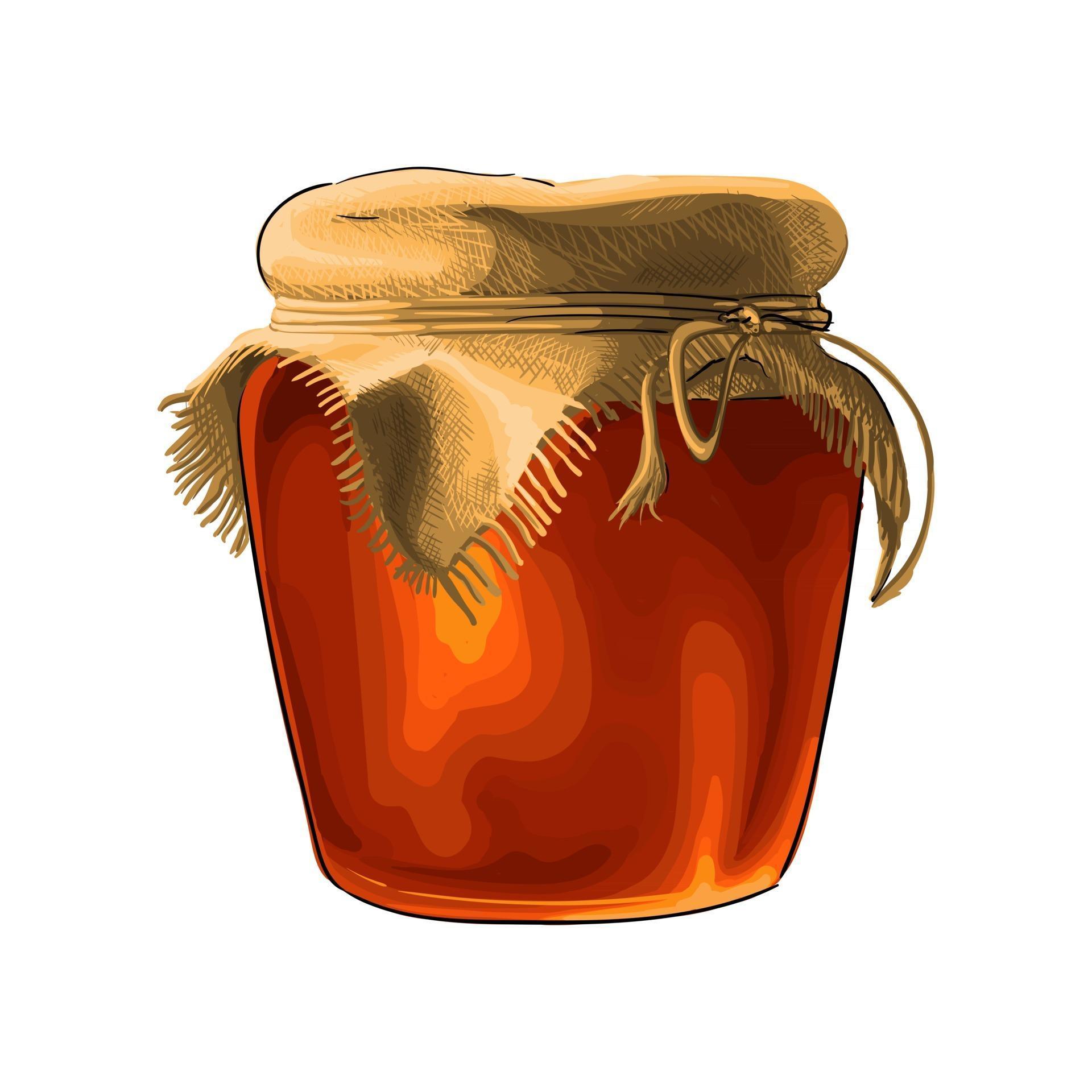 Jar of honey from a splash of watercolor, colored drawing, realistic