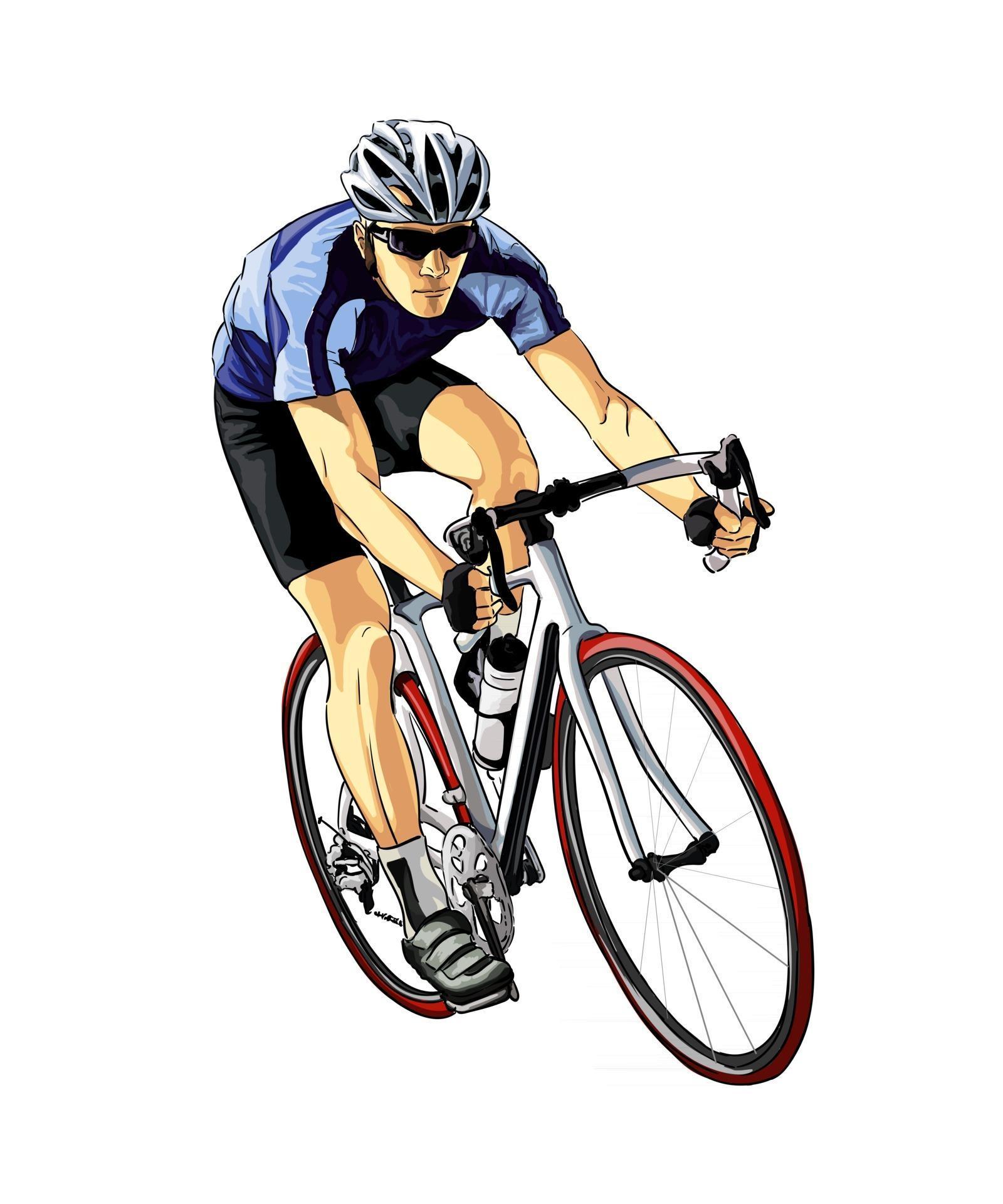 Abstract cyclist on a race track from splash of watercolors, colored