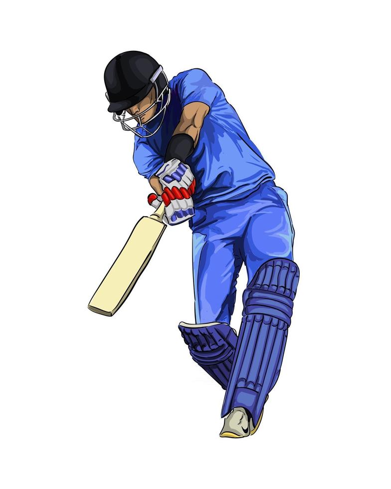 Abstract batsman playing cricket from splash of watercolors, colored drawing, realistic. Vector illustration of paints