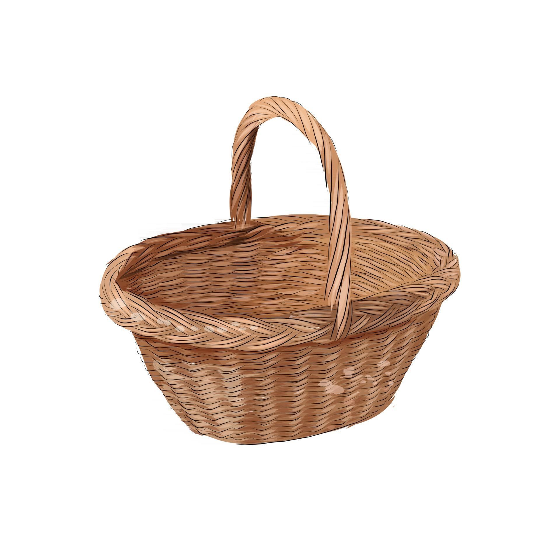 Wooden rounded wicker basket from splash of watercolors, colored