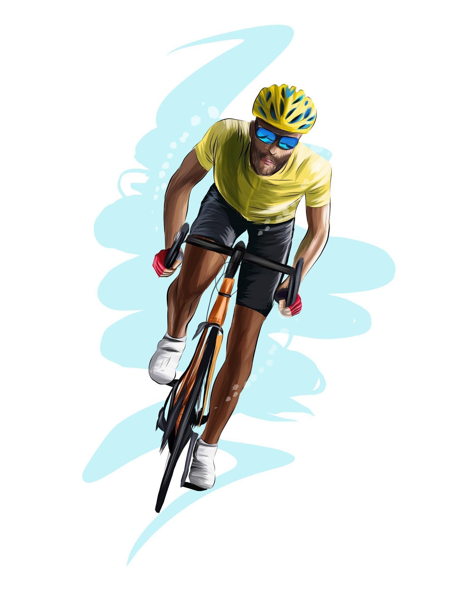 Abstract cyclist on a race track from splash of watercolors, colored