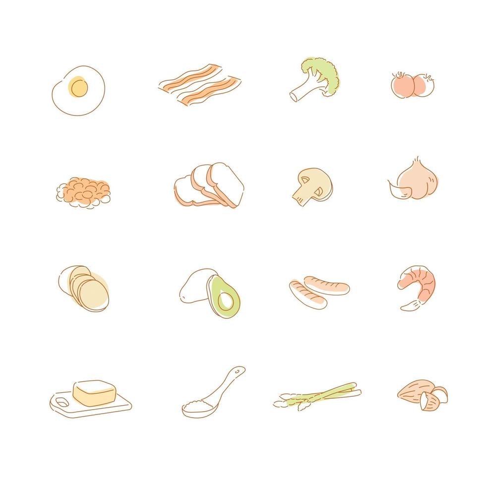 varios ingredientes para cocinar. ilustraciones de diseño de vectores de estilo dibujado a mano.