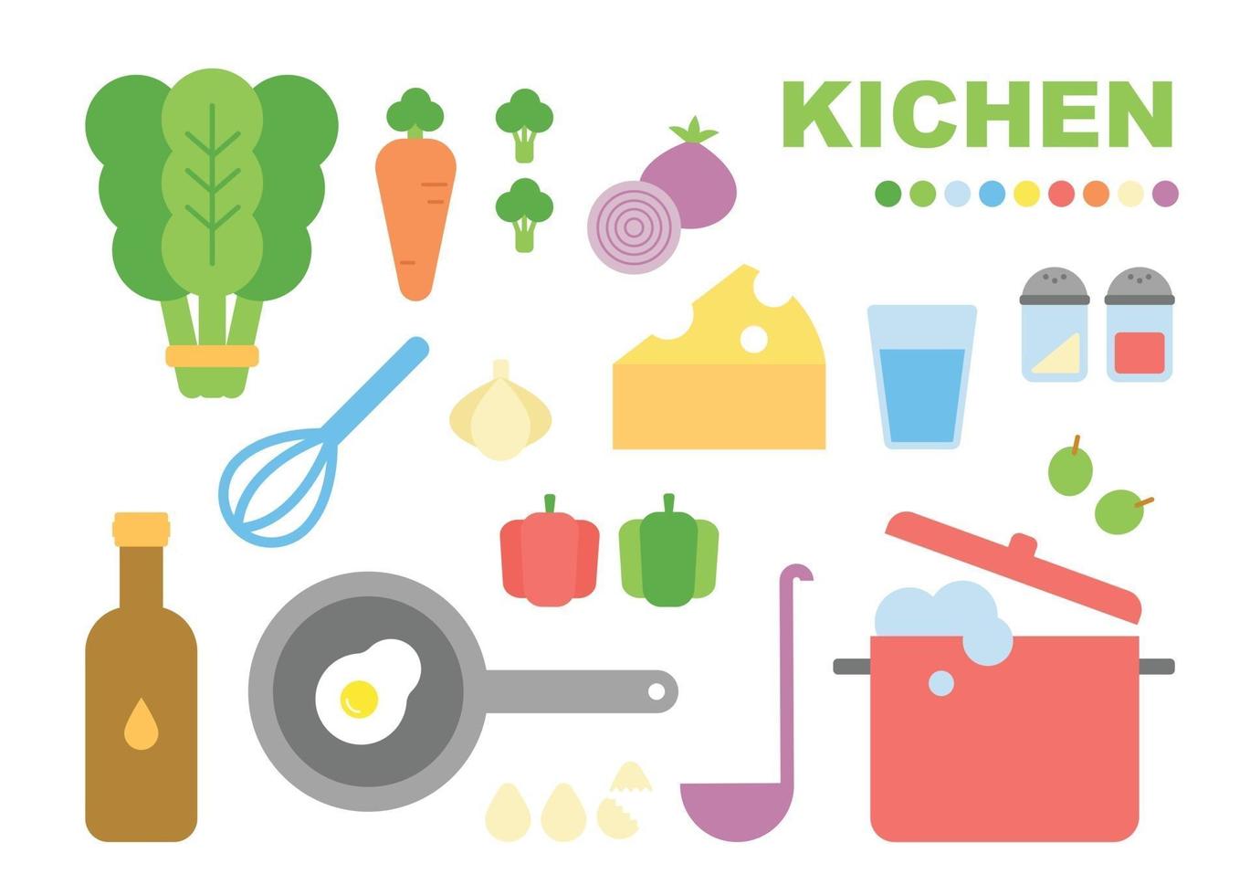 ingredientes para cocinar y utensilios de cocina en la cocina. Ilustración de vector mínimo de estilo de diseño plano.