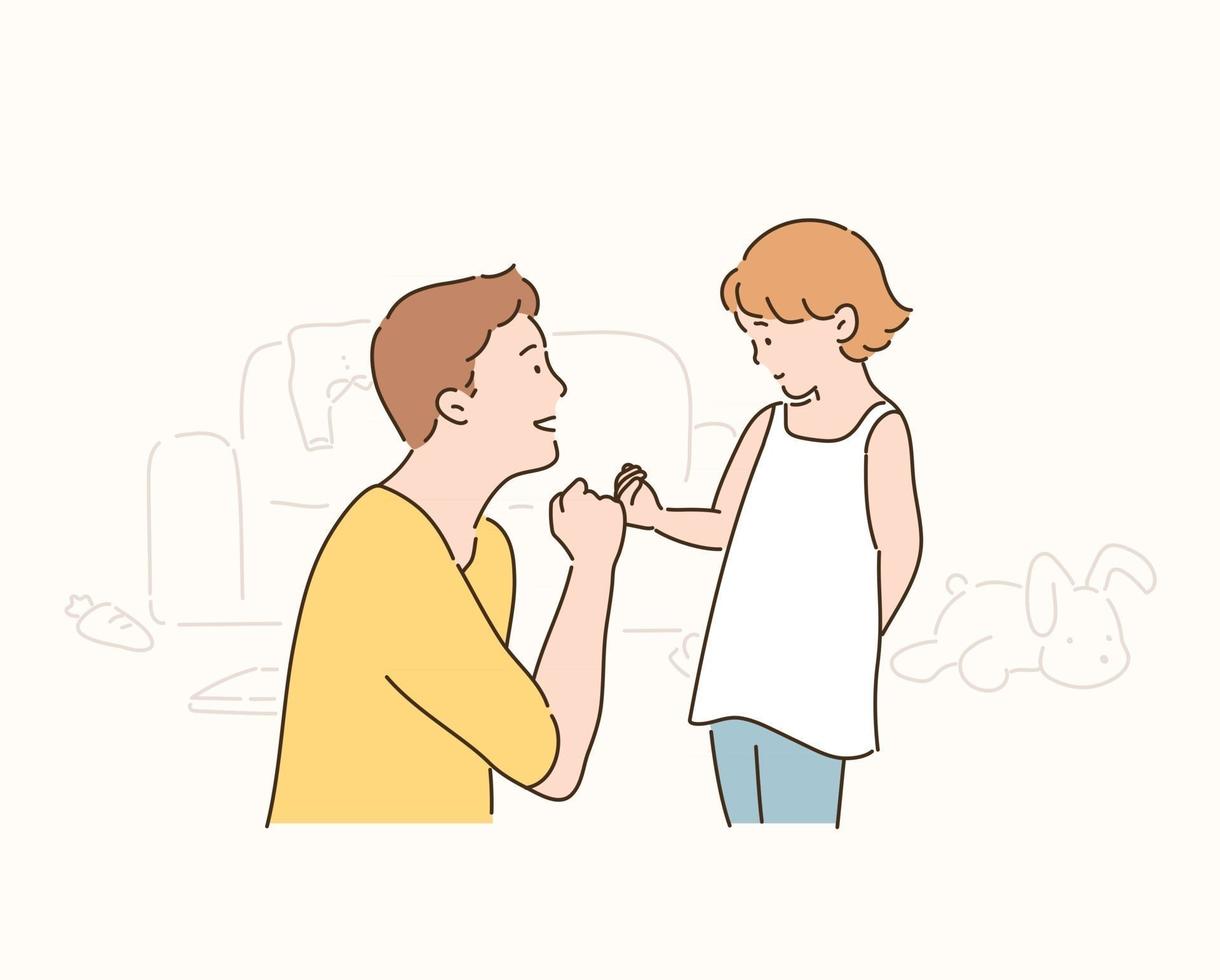 Dad and daughter are making a promise with their fingers. hand drawn style vector design illustrations.