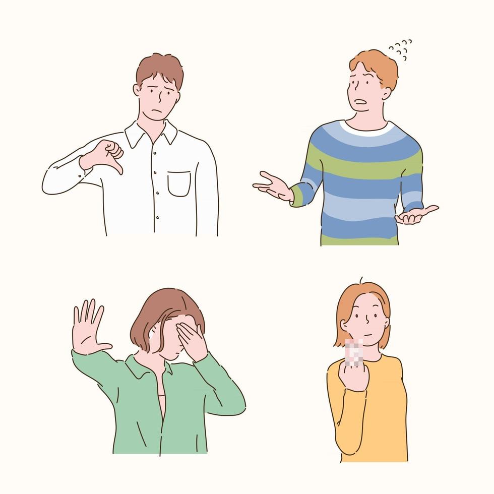 People are making negative gestures. hand drawn style vector design illustrations.