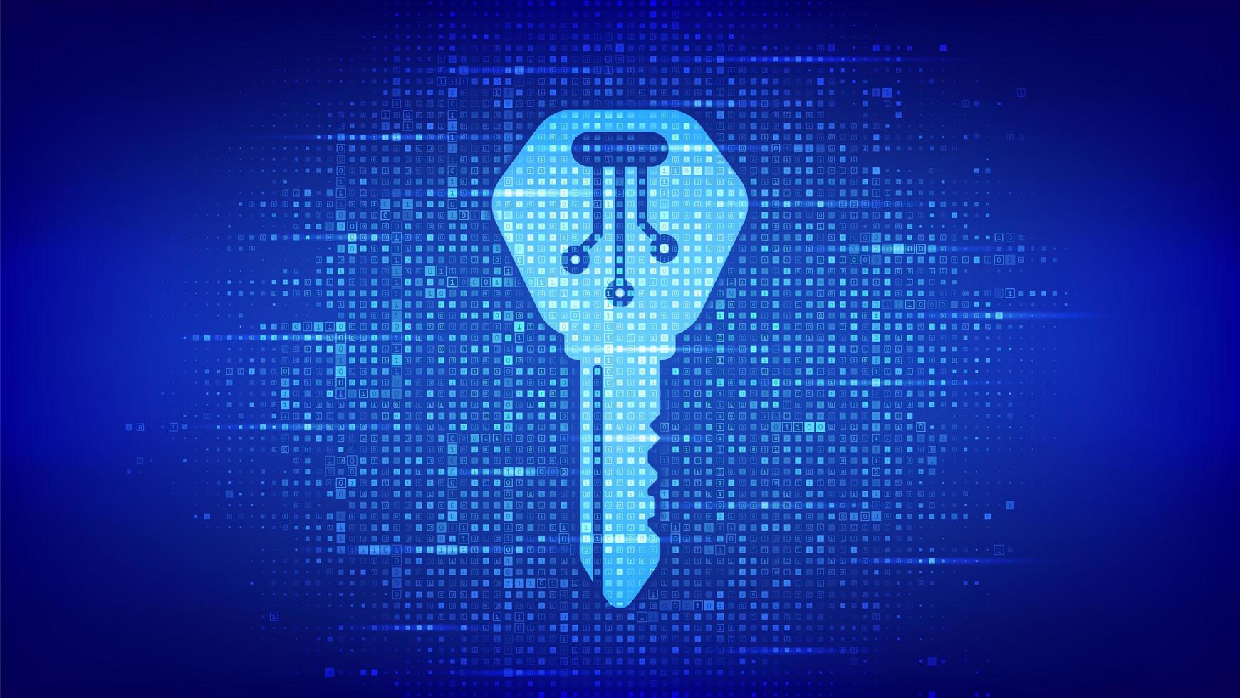 llave digital. icono de llave electrónica hecha con código binario. seguridad cibernética y antecedentes de acceso. datos binarios digitales y transmisión de código digital. Fondo de matriz con dígitos 1.0. vector