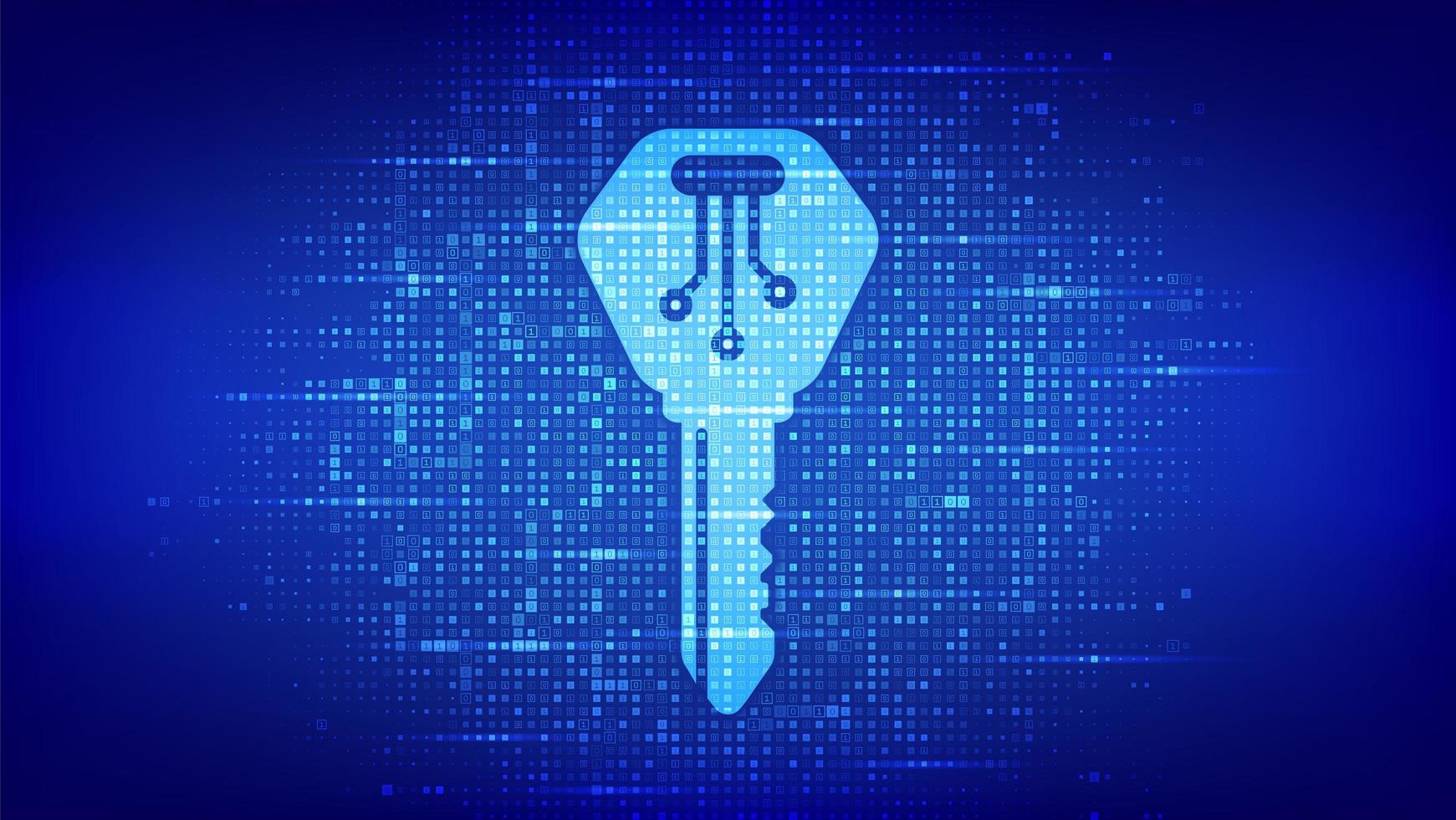 Digital key. Electronic key icon made with binary code. Cyber security and access background. Digital binary data and streaming digital code. Matrix background with digits 1.0. vector