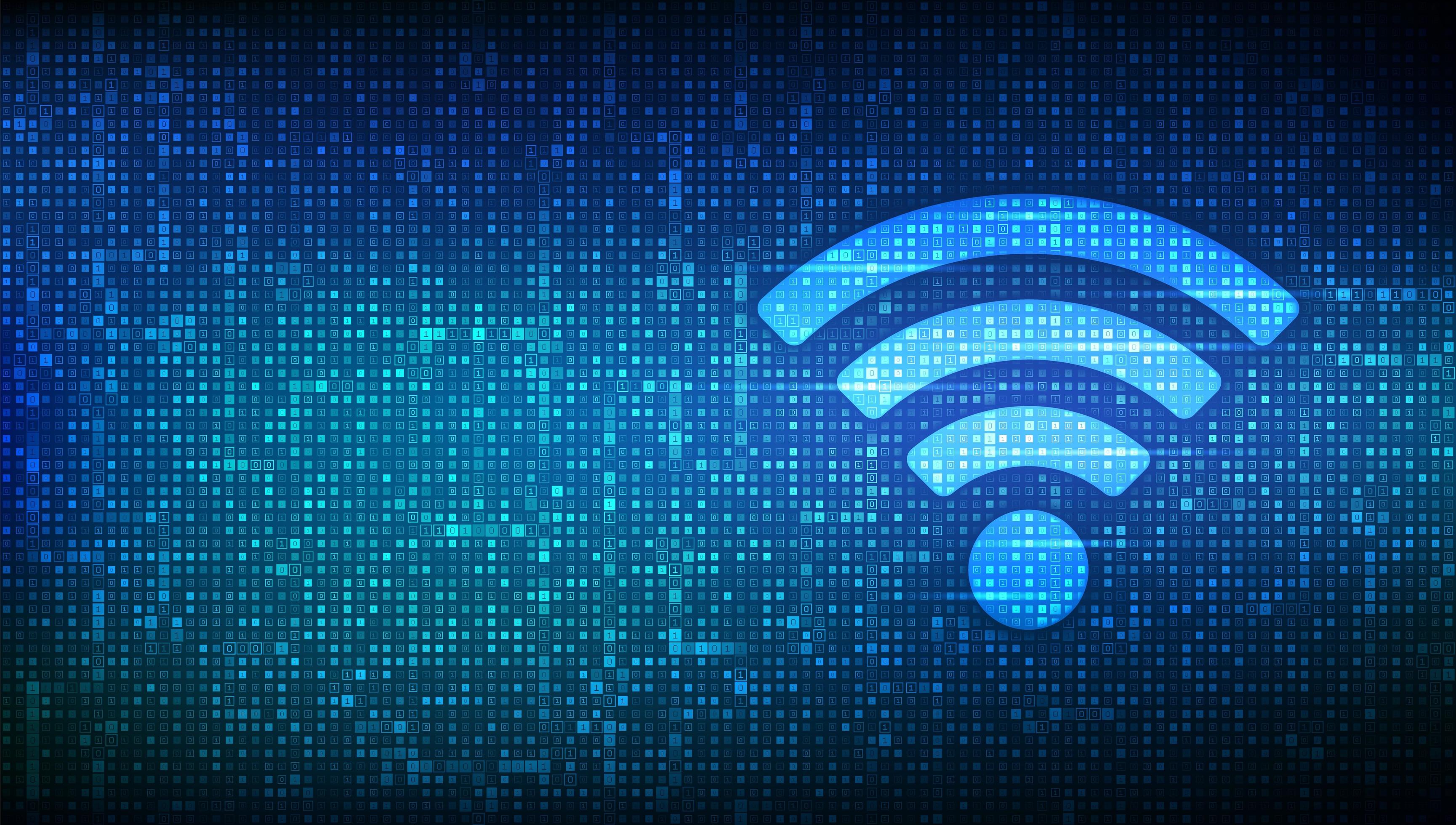 Wi-Fi network icon. Wi Fi sign made with binary code. Wlan access