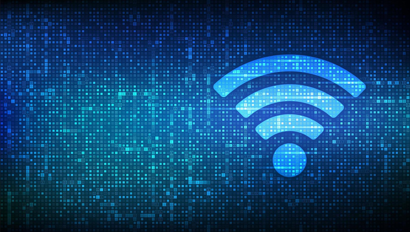 icono de red wi-fi. señal wi fi hecha con código binario. acceso wlan, símbolo de señal de punto de acceso inalámbrico. zona de conexión móvil. transferencia de datos. enrutador o transmisión móvil. vector