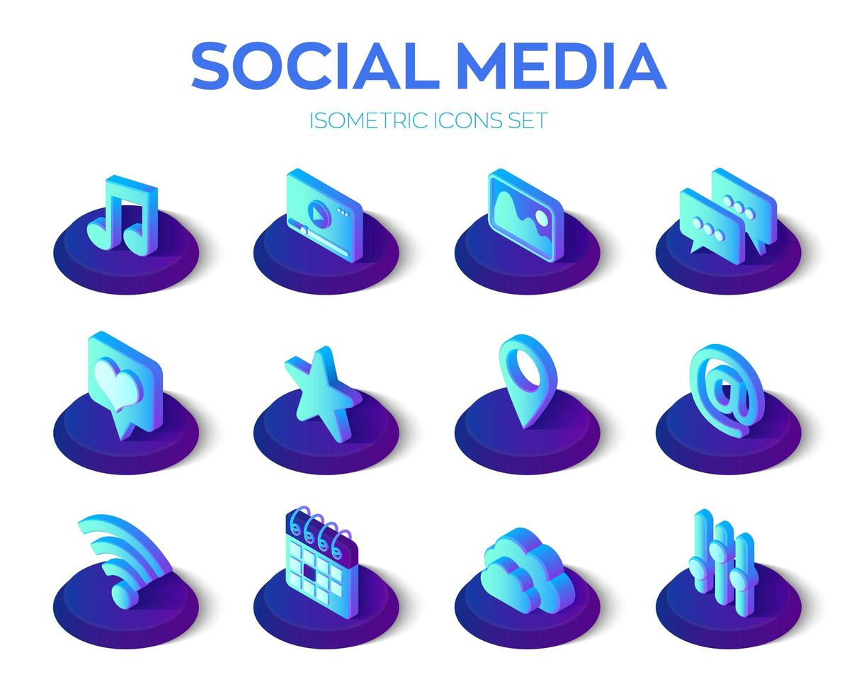 Social media apps isons set. Social media 3d isometric icons. Mobile apps. Created For Mobile, Web, Decor, Application. Perfect for web design, banner and presentation. vector