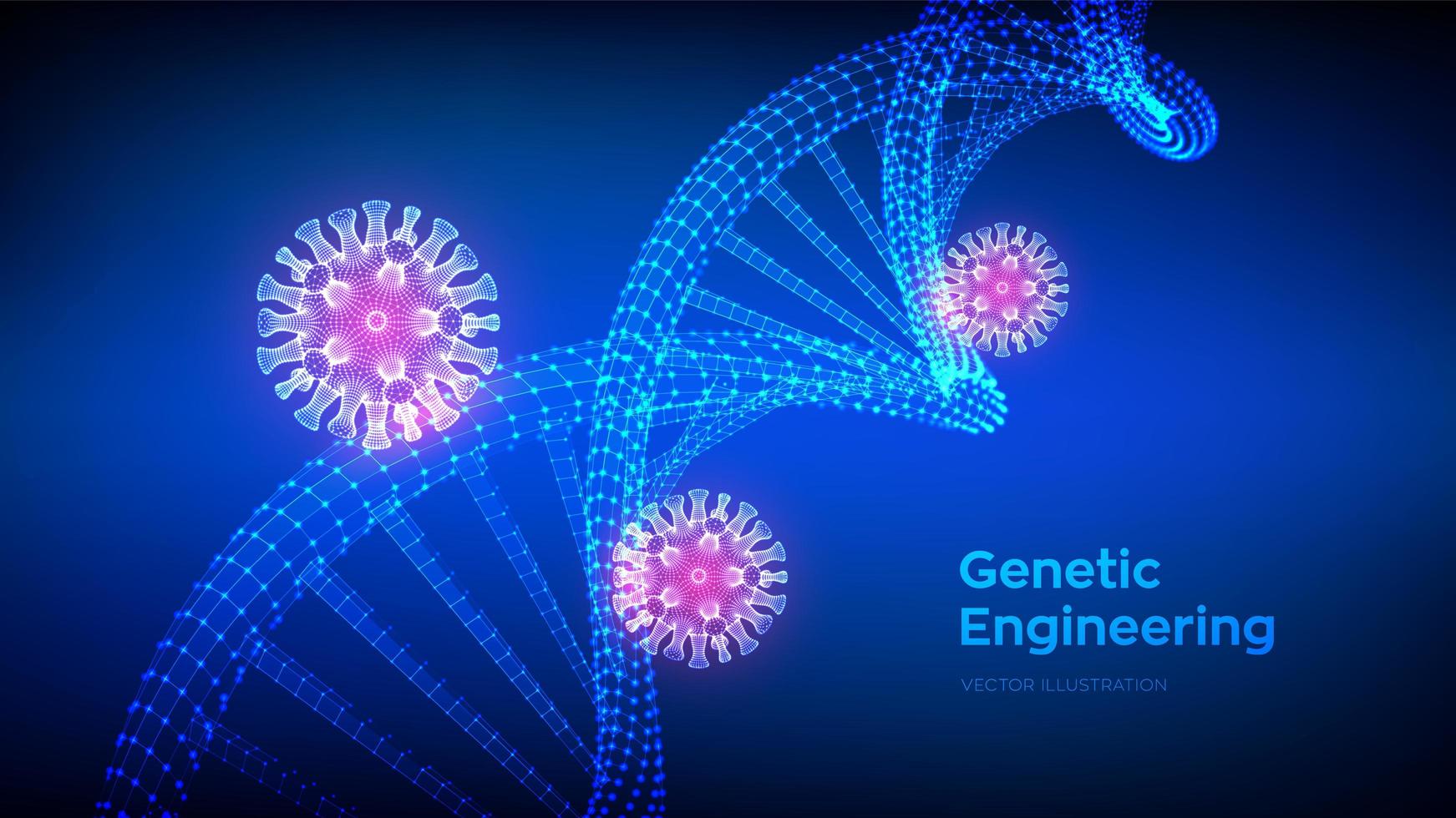 DNA sequence and COVID-19 infection virus cells. Coronavirus 2019-nCov. Abstract novel coronavirus bacteria. DNA molecules structure mesh. Pandemic risk medical background. vector