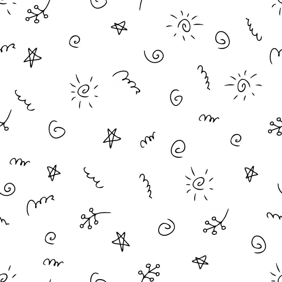 Doodle seamless pattern of sun and stars summer theme vector