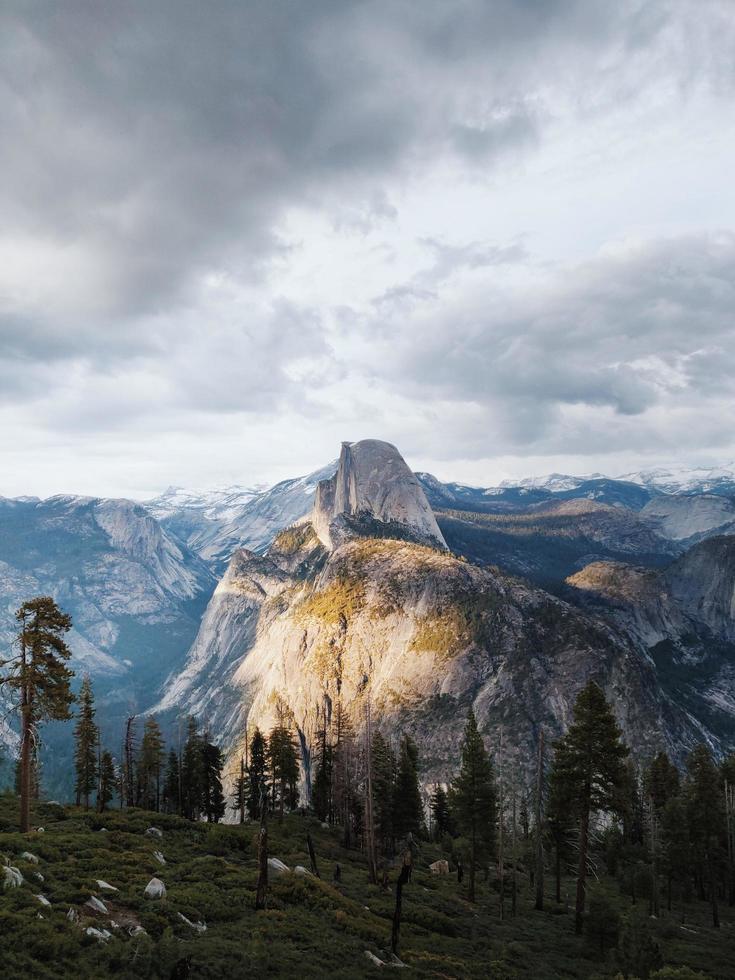 Sunlight on cliff with trees photo