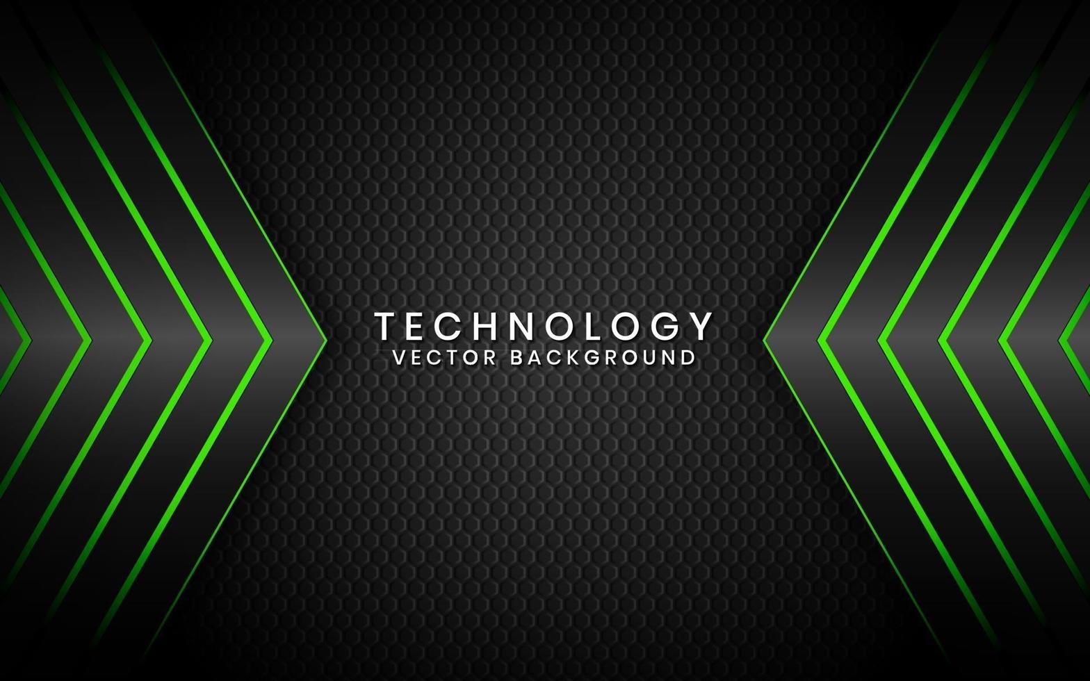 Abstract 3D black technology background overlap layers on dark space with green light effect decoration. Modern graphic design template elements for poster, flyer, brochure, or banner vector