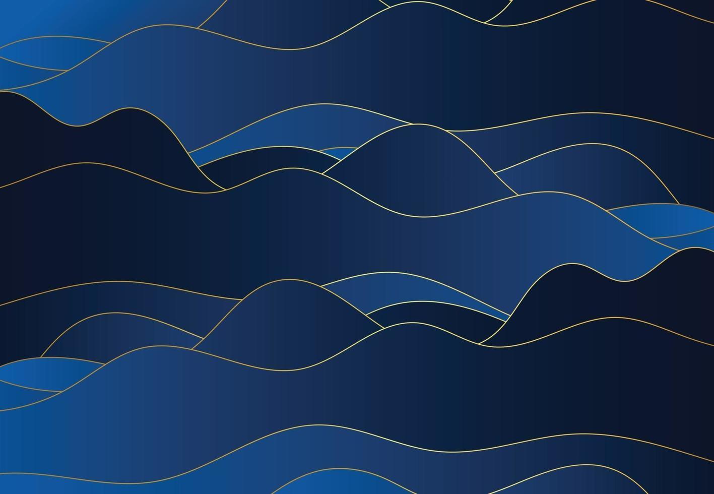 Modern dark luxury blue paper dynamic waves background with 3d layered line texture for website, business card design. Vector illustration