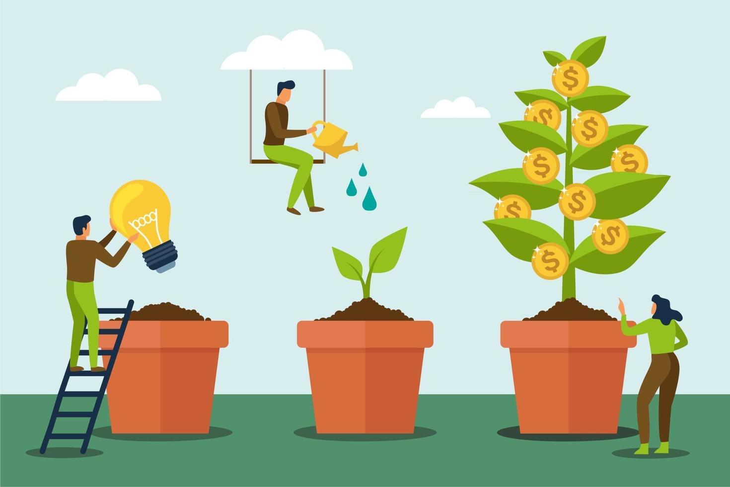 People watering money tree and grow up vector