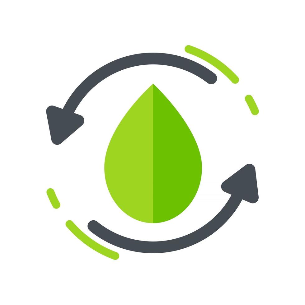 Water drop icon. Green water droplet with looped arrow. Waste water treatment concept for reuse vector