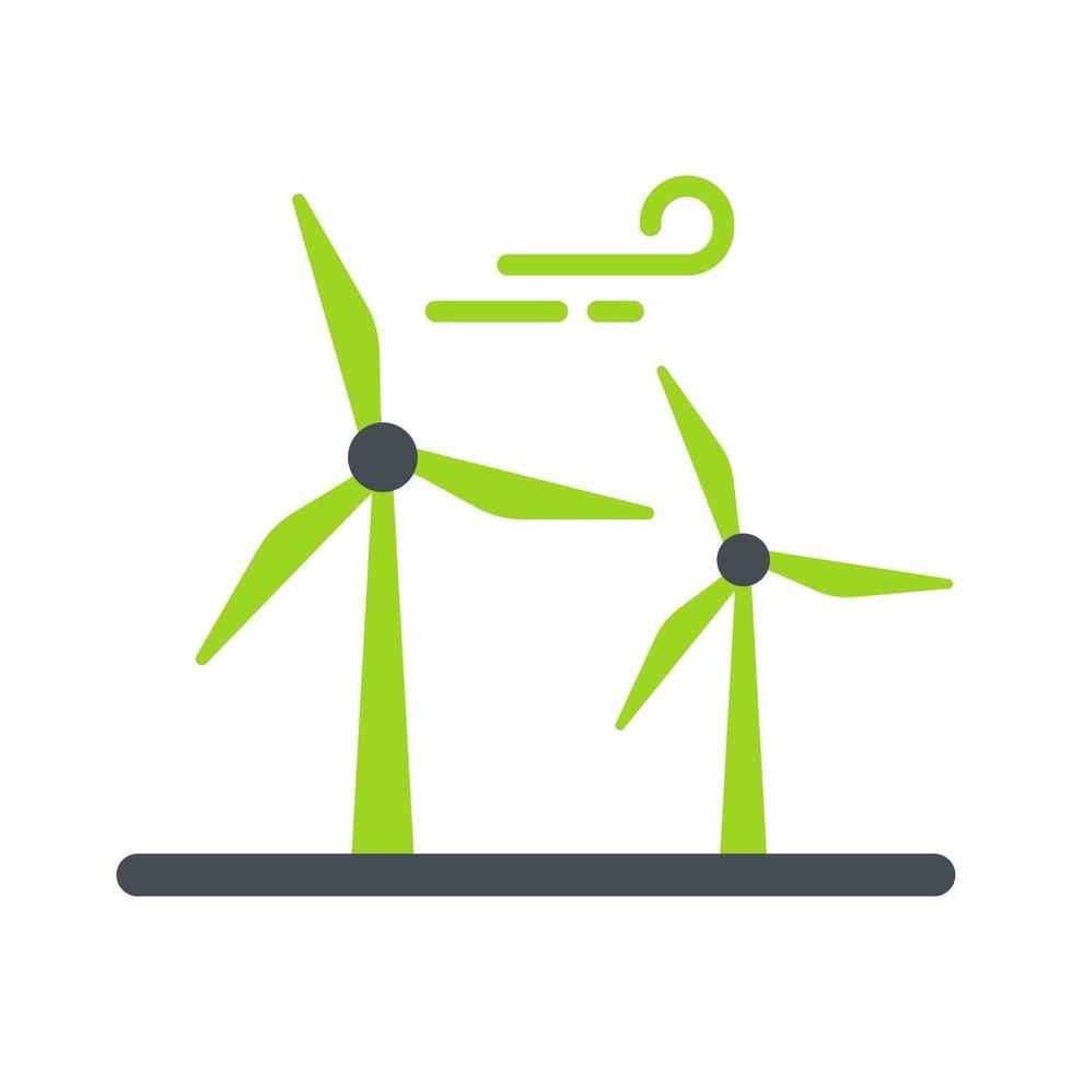 un icono de molino de viento verde que gira naturalmente con energía eólica para generar electricidad en la batería. vector