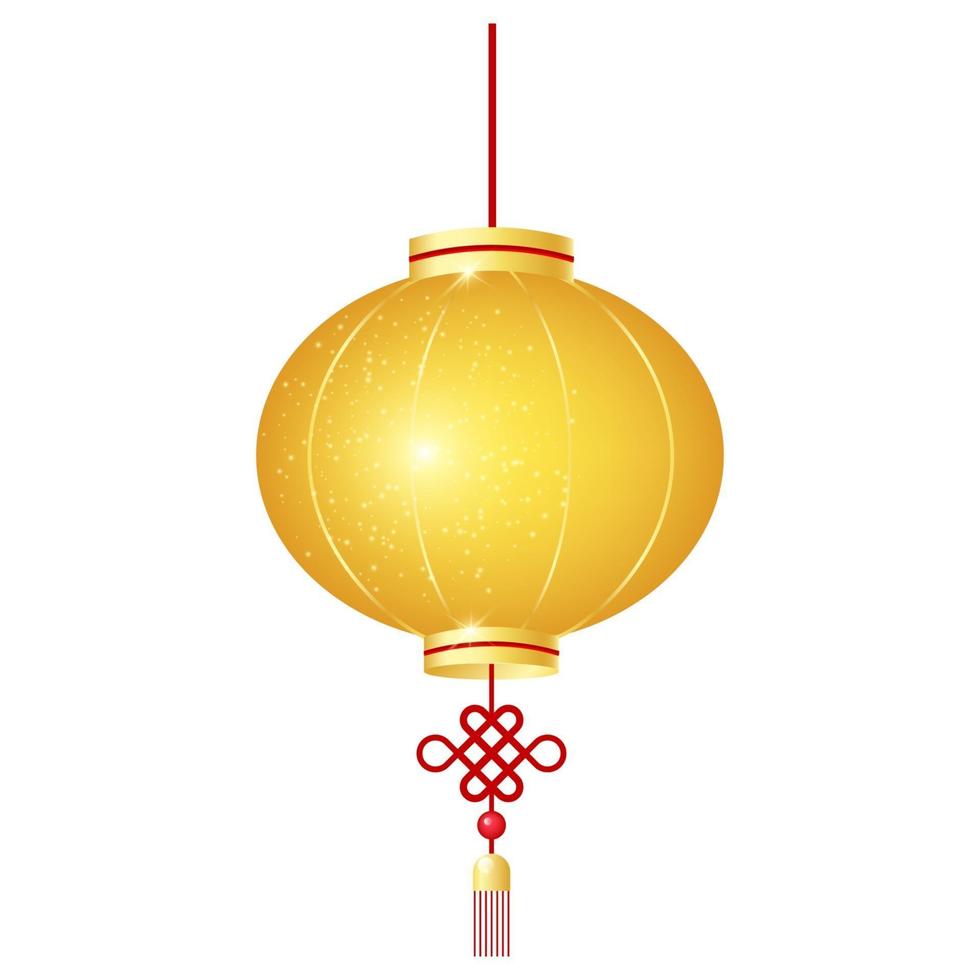 Ilustración de vector de dibujos animados de linterna de oro chino. símbolo del año nuevo asiático. signo de fiesta oriental de prosperidad. Lámpara de papel de vacaciones amarillo adhesivo aislado, parche sobre fondo blanco.