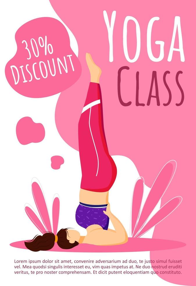 Plantilla de folleto de descuento de clase de yoga. estilo de vida activo y saludable. folleto deportivo bodypositive, folleto, concepto de folleto con ilustraciones planas. diseño de dibujos animados de página vectorial para revista con espacio de texto vector