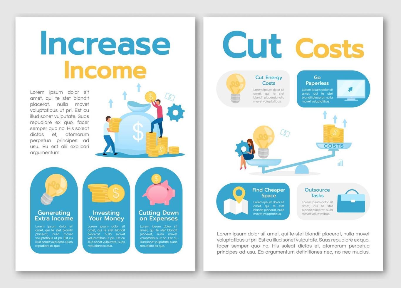 Increase income brochure template. Cut costs. Business strategy. Flyer, booklet, leaflet concept, flat illustrations. Vector page cartoon layout for magazine. advertising invitation with text space