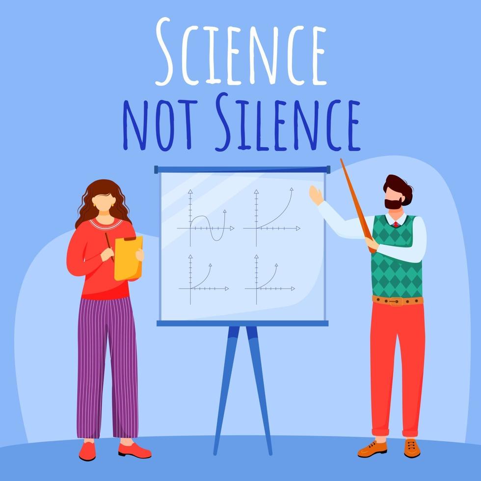 Science not silence social media post mockup. Math lesson. Professor and student. Advertising web banner design template. Social media booster. Promotion poster, print ads with flat illustrations vector