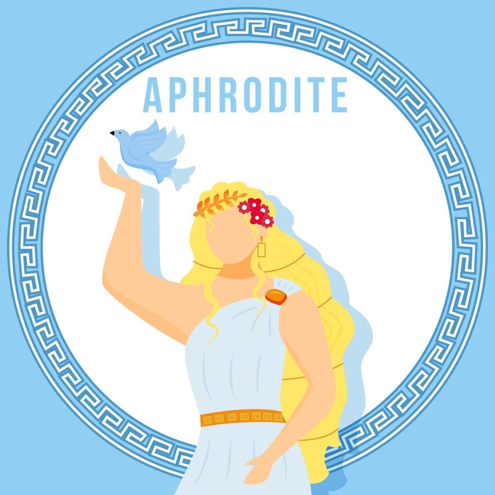 Aphrodite blue social media post mockup. Greek goddess. Mythological figure. Web banner design template. Social media booster, content layout. Poster, printable card with flat illustrations vector
