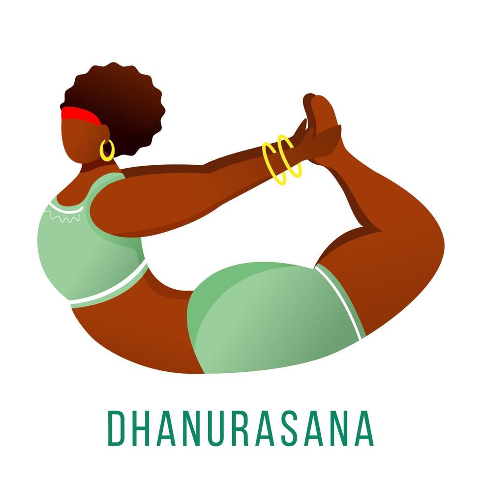 Dhanurasana flat vector illustration. Bow pose. African American