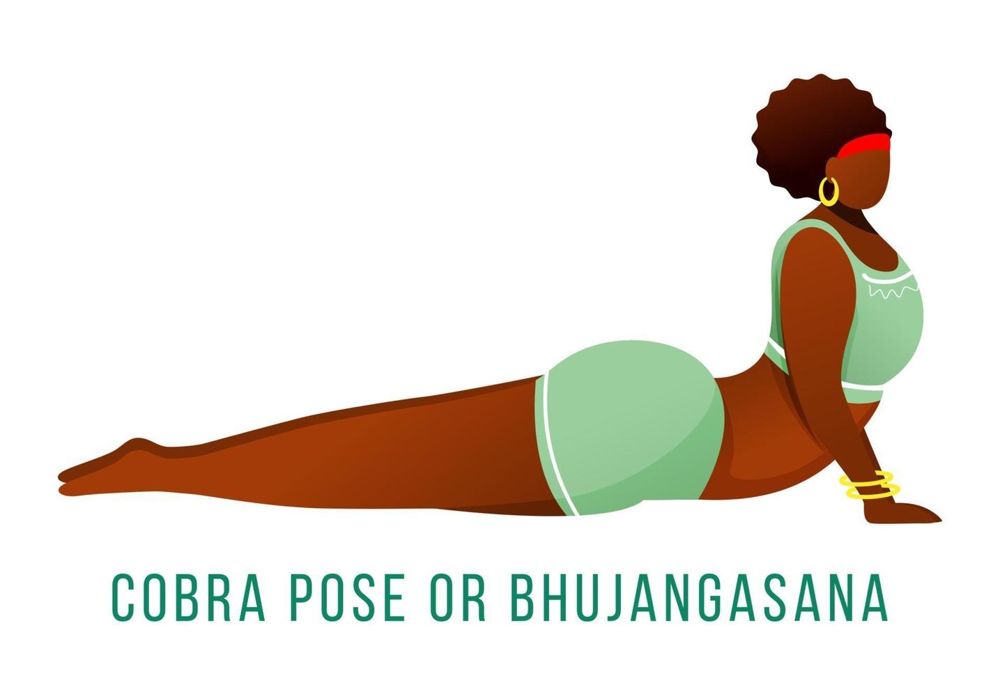 Ilustración de vector plano de pose de cobra. bhujangasana. afroamericano